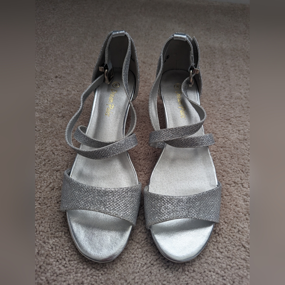 Dream Pairs Silver Glitter Low Wedge Sandals